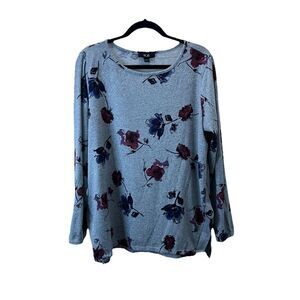 AGB Gray Blue Red Floral Long Sleeve Top Blouse Womens Size XL Cottage Core
